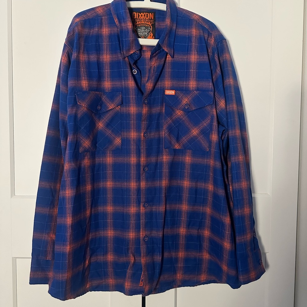 DIXXON HOT HARLEY NIGHTS Blue and Orange Plaid Men's Shirt